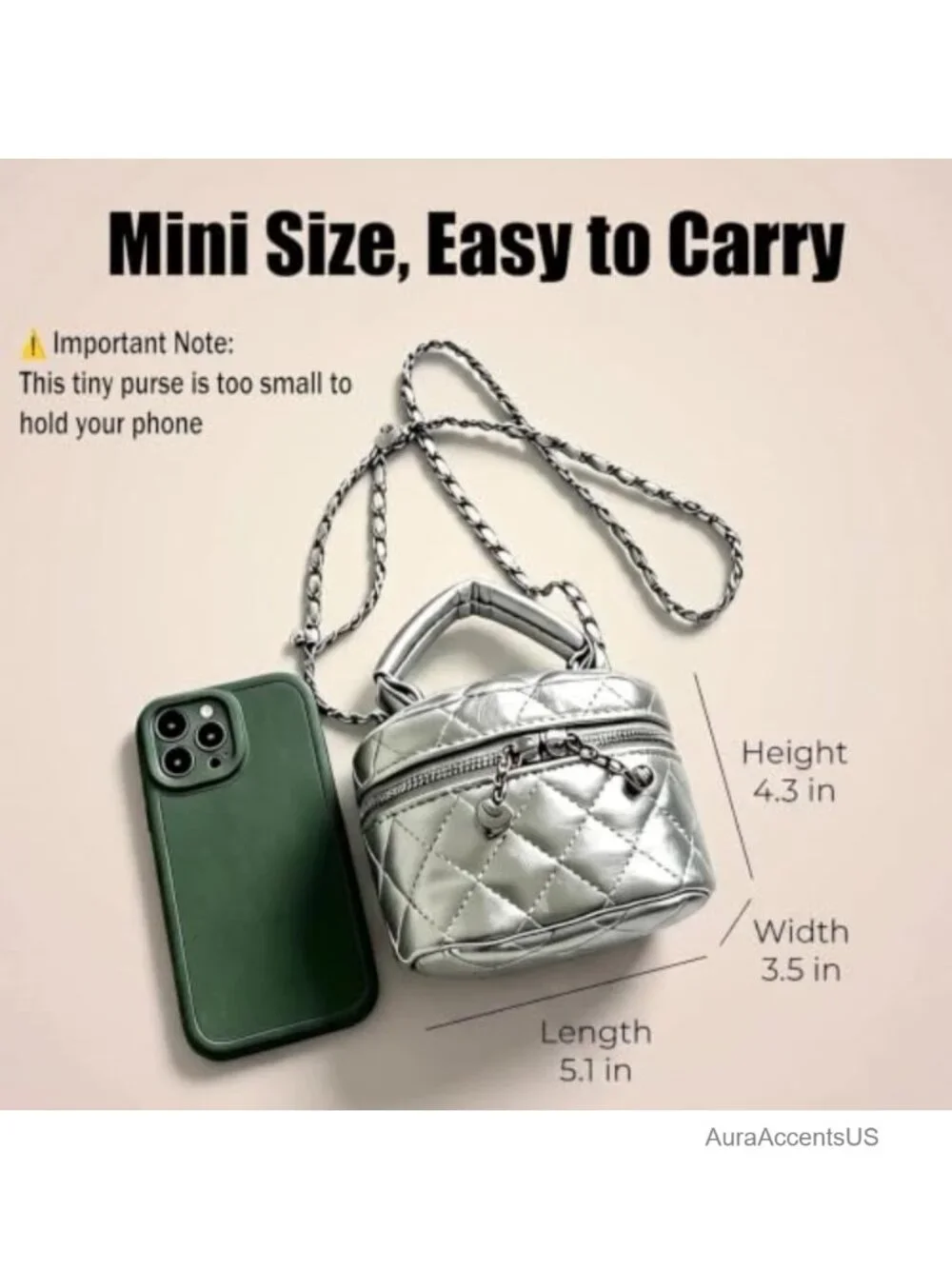 Quilted Metallic Mini Box Crossbody Bag with Chain Strap and Heart Charm